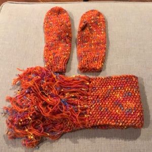 Homemade Knit Mittens and Scarf